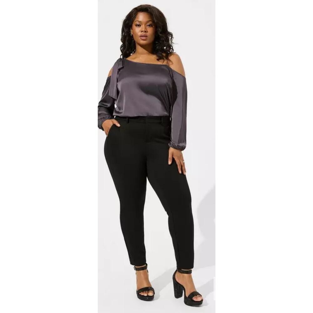 torrid Satin Off-Shoulder Blouse in Charcoal Gray